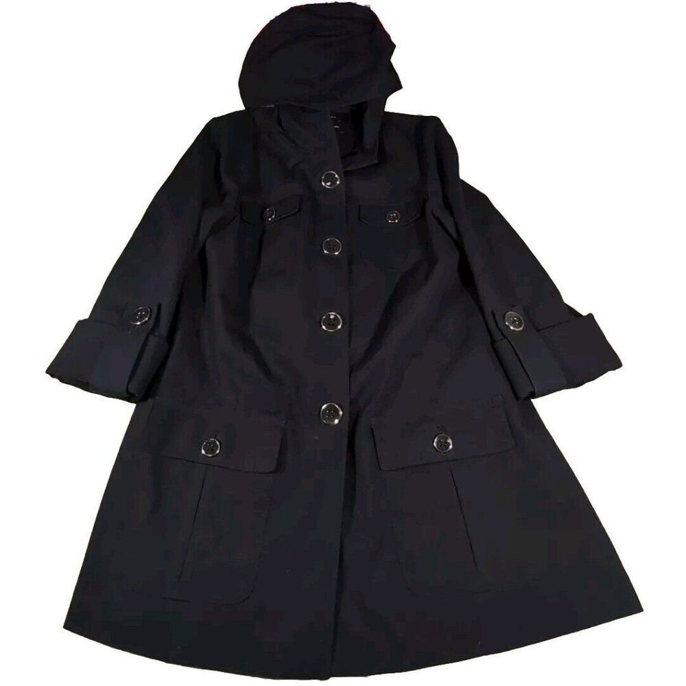 Jones New York Signature Womens Hoodie Coat Navy Blue Stretch Medium With Lining